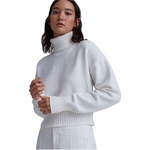 Club Monaco Easy Turtleneck Sweater Knit White Crop Long Sleeve Drop Shoulder XS